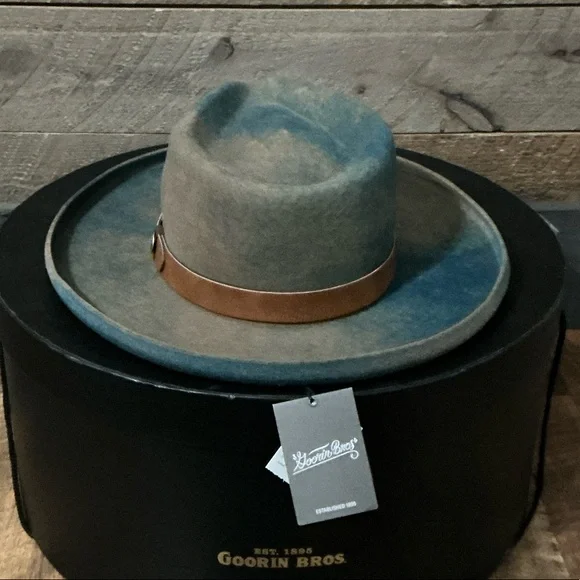 Goorin Bros The Dead Sea Fedora Hat Blue Tan NWT Size Large USA Made